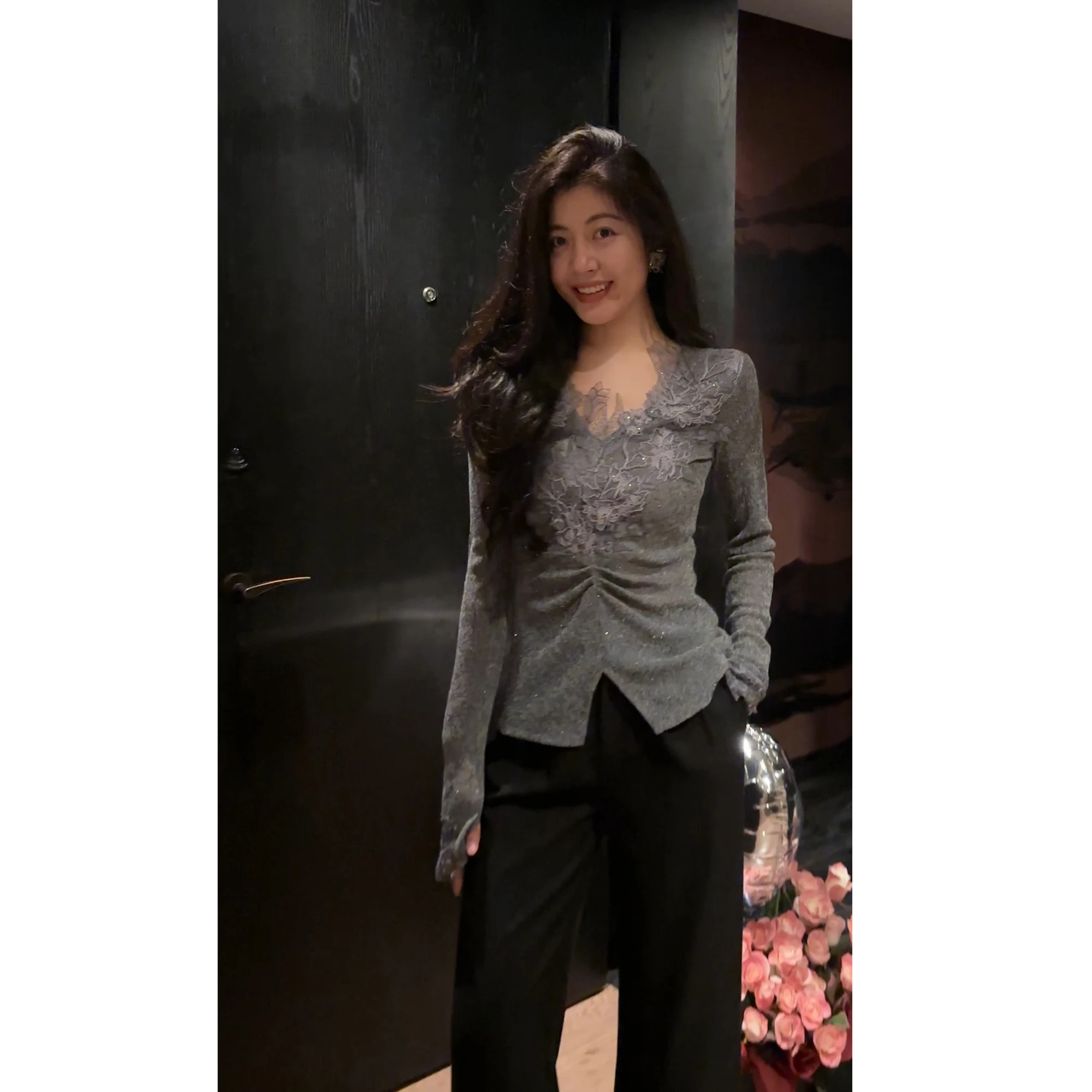 

Nico Ele Embroidered Sequin V-Ne Slim Fit Knitwear Faionable Casual Sle Long Sve Polyester Fiber Women's Cardigan