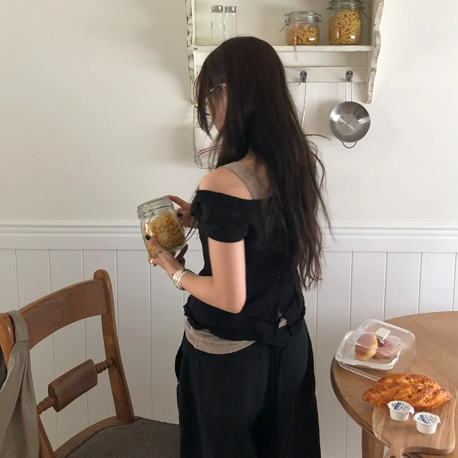 Design Sensation Bottone singolo Abbigliamento bifacciale Volant monospalla Cintura irt Top da donna Pendolarismo Sle ort Sve Thin