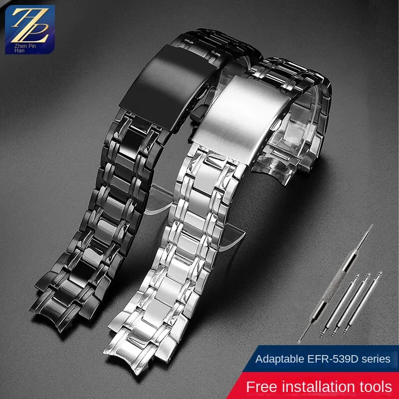 Solid arc steel strip for Casio Edifice series EFR-539D/BK solid stainless steel metal men's watch strap accessories 16mm