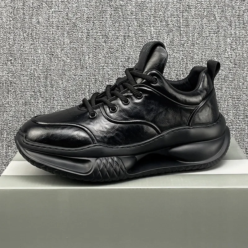 

Новые дизайнерские мужские повседневные спортивные кроссовки из натуральной кожи, массивные кроссовки, уличная крутая спортивная обувь на толстой подошве