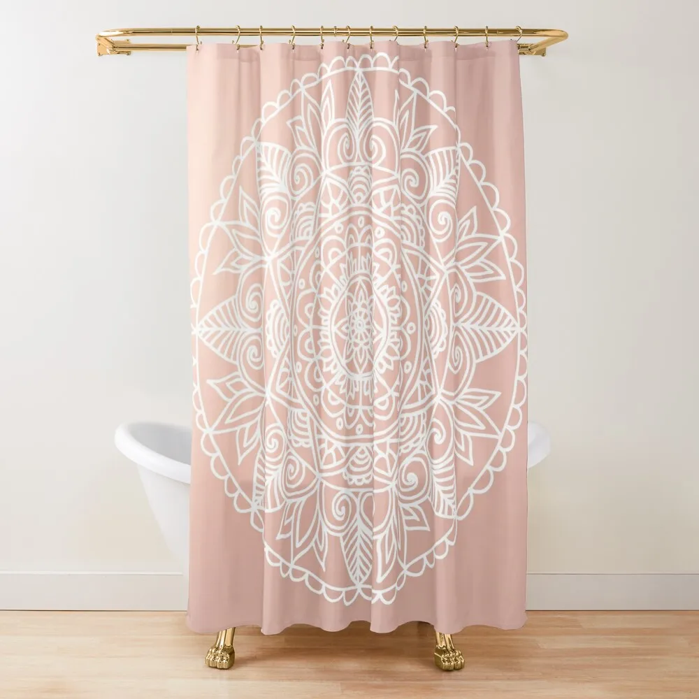 

White Mandala on Rose Gold Shower Curtain Cute Shower Bathroom For Shower For Bathroom Curtain