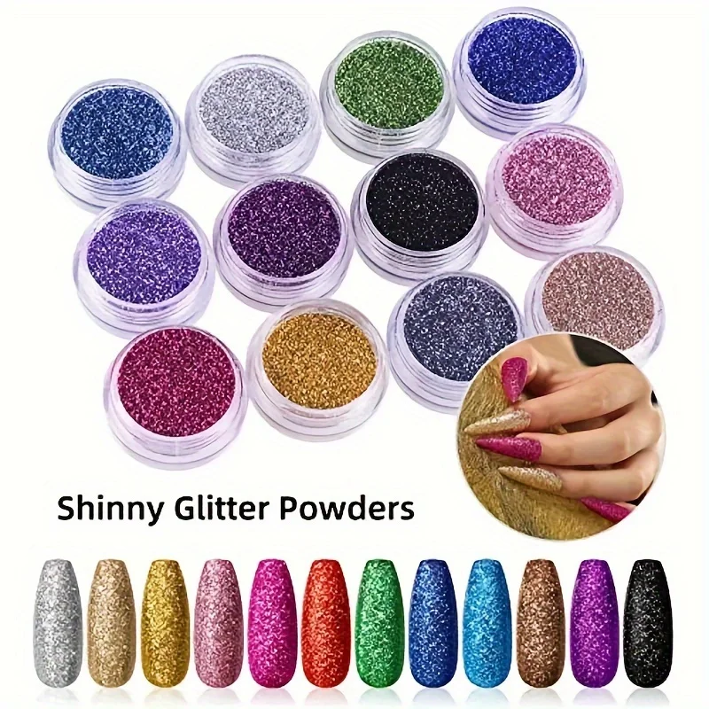 Kit de uñas acrílicas para principiantes con 12 colores de polvo acrílico brillante, que incluye blanco, transparente y rosa.