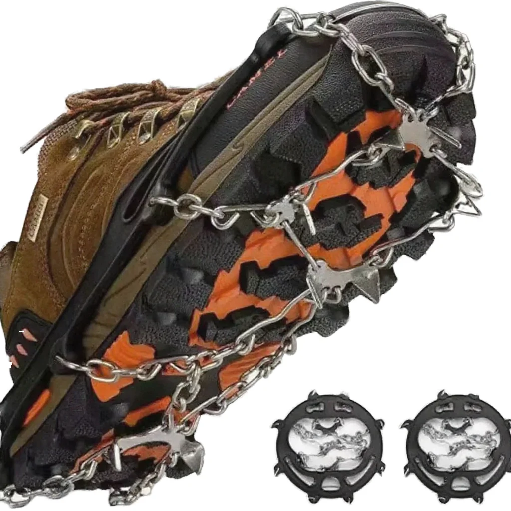 19 Teeth Portable Ice Snow Grips Stainless Steel Anti-Slip Crampons Shovel Cover Traction Cleats for Climbing Bag Packed