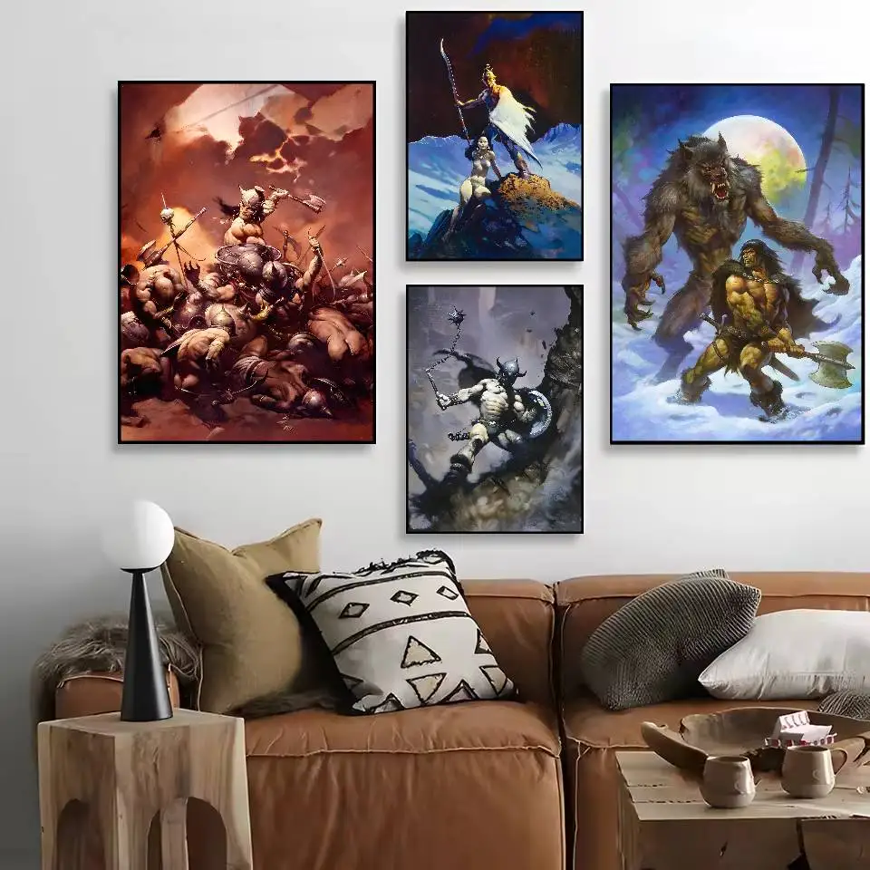 ملصق فني من Frank f-Frazetta عالي الدقة لديكور المنزل على الحائط اللاصق المقاوم للماء وغرفة المعيشة المنزلية والديكور الجمالي #2