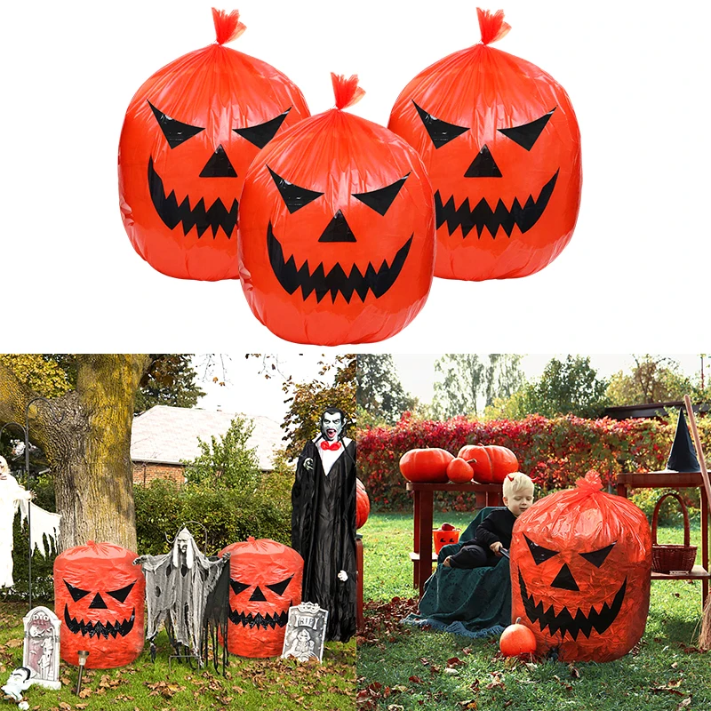 45*48Inch Halloween Pumpkin Large Lawn Bag Festival Decoration Plastic Bags for Home Outdoor Yard Decor Garden Garbage Sack