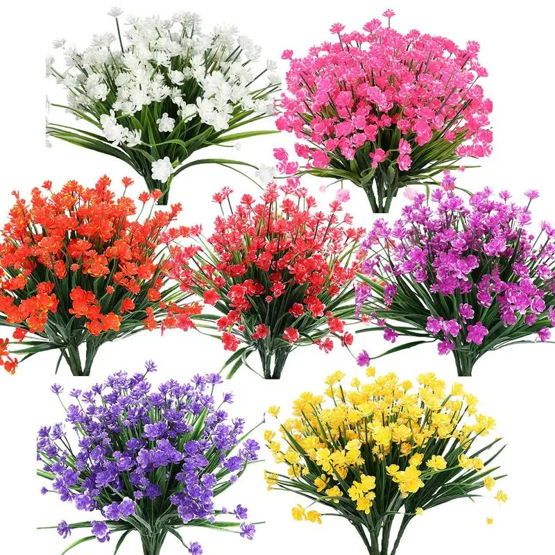 Artificial Plants Artificial Flowers spring Decoration Fake Flowers UV Resistant Plastic Greenery Shrubs Flower Bundles for Pots