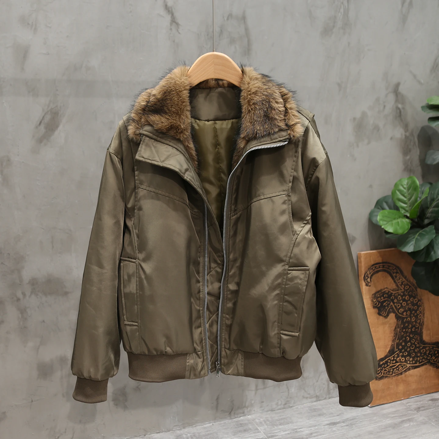 

Fake Fur Collar Cotton Jacket For Men Autumn Winter Lapel Splicing Thick Coat American Fashion High Street Male Warm Overcoat