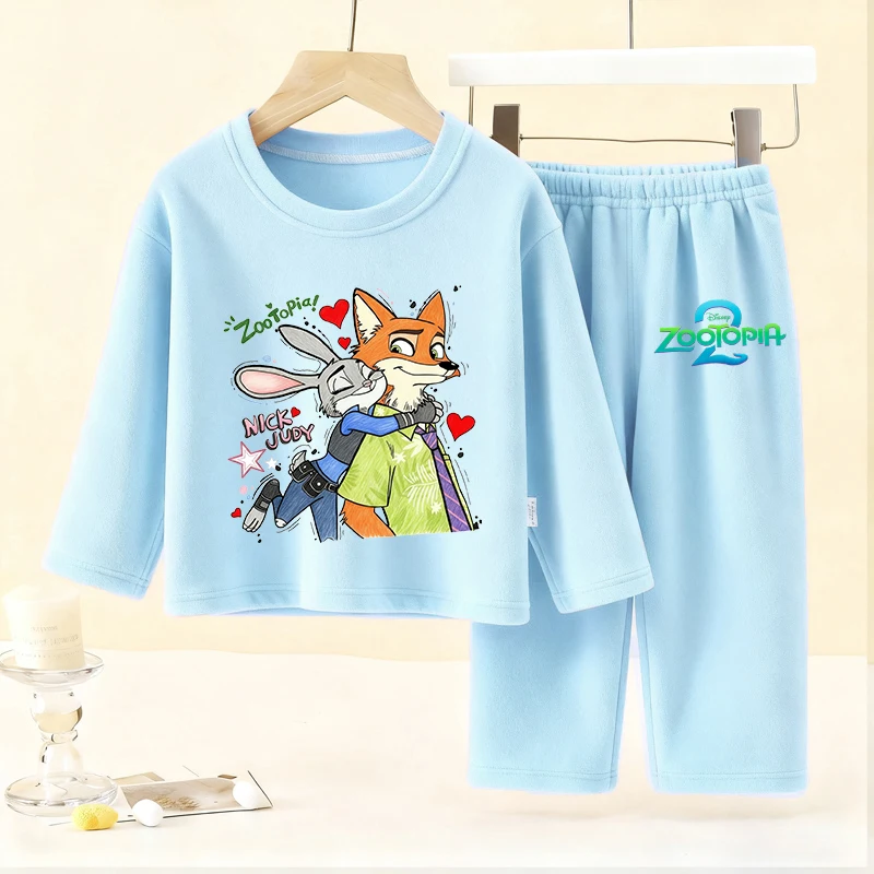 

Zootopia 2 Kids Pajamas 2pcs Set Winter Keep Warm Kids Pyjamas for Boy Girl Cartoon Animals Thermal Sleepwear Pants Home Clothes