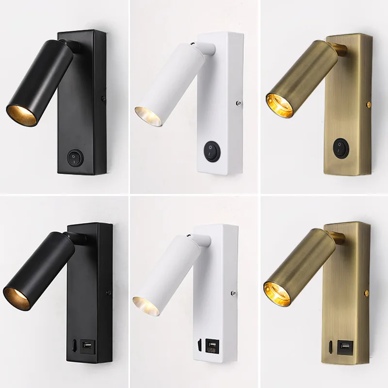 

USB Charging LED Wall lamp Rotating Reading Lamp Living Room Study Hotel Bedroom Bedside Surface Mounted Wall Light AC85-265V
