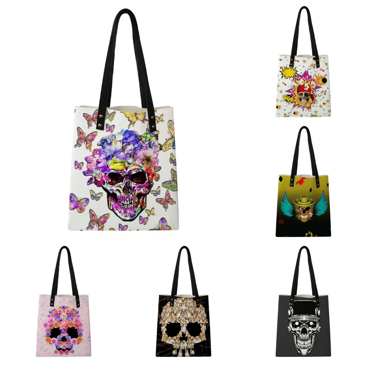 High Quality Bag Ladies Leather Handbags Skulls Flowers Print Women Bags buckle Large Female Shoulder Bags for women 2022