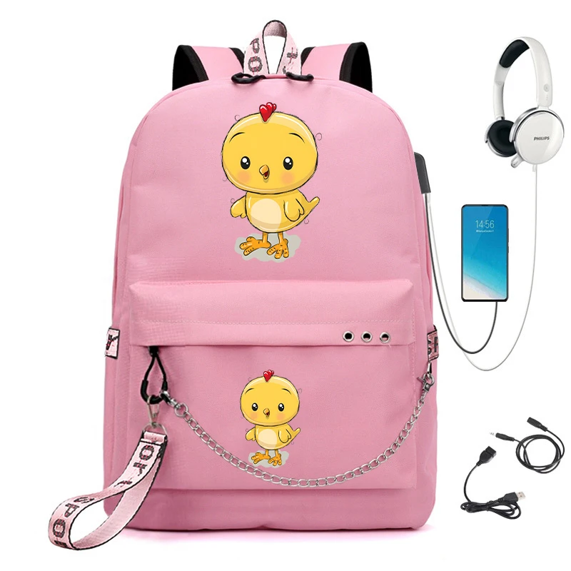 Borse da scuola per studenti zaino per bambini Anime Cartoon Cute Chicken adolescente zaino ragazzo ragazze zainetto ricarica Usb Bagpack