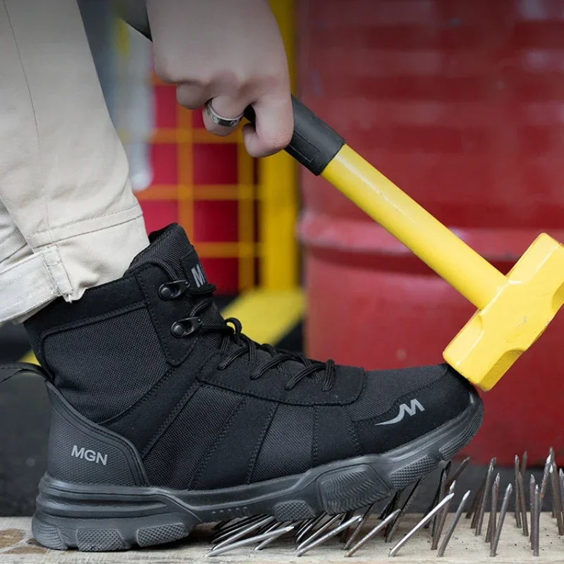 Botas de trabajo, zapatos de seguridad indestructibles para hombres, zapatos con punta de acero, botas de trabajo antigolpes, zapatos protectores, botas para hombres a prueba de pinchazos