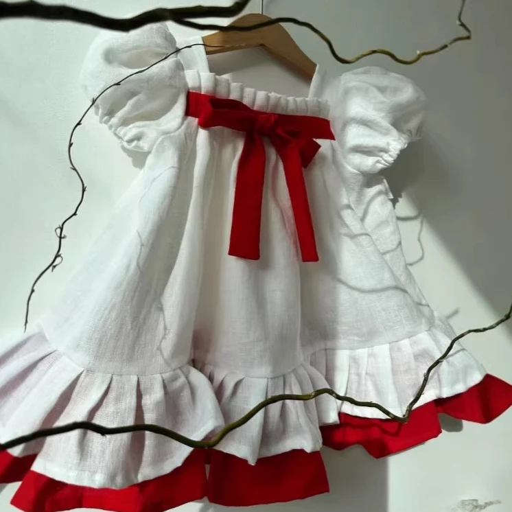 Girls Skirt 2026 Spring and Summer New Childrens Clothes Girls Baby British Splicing Palace Style Bubble Sleeve Princess Dress
