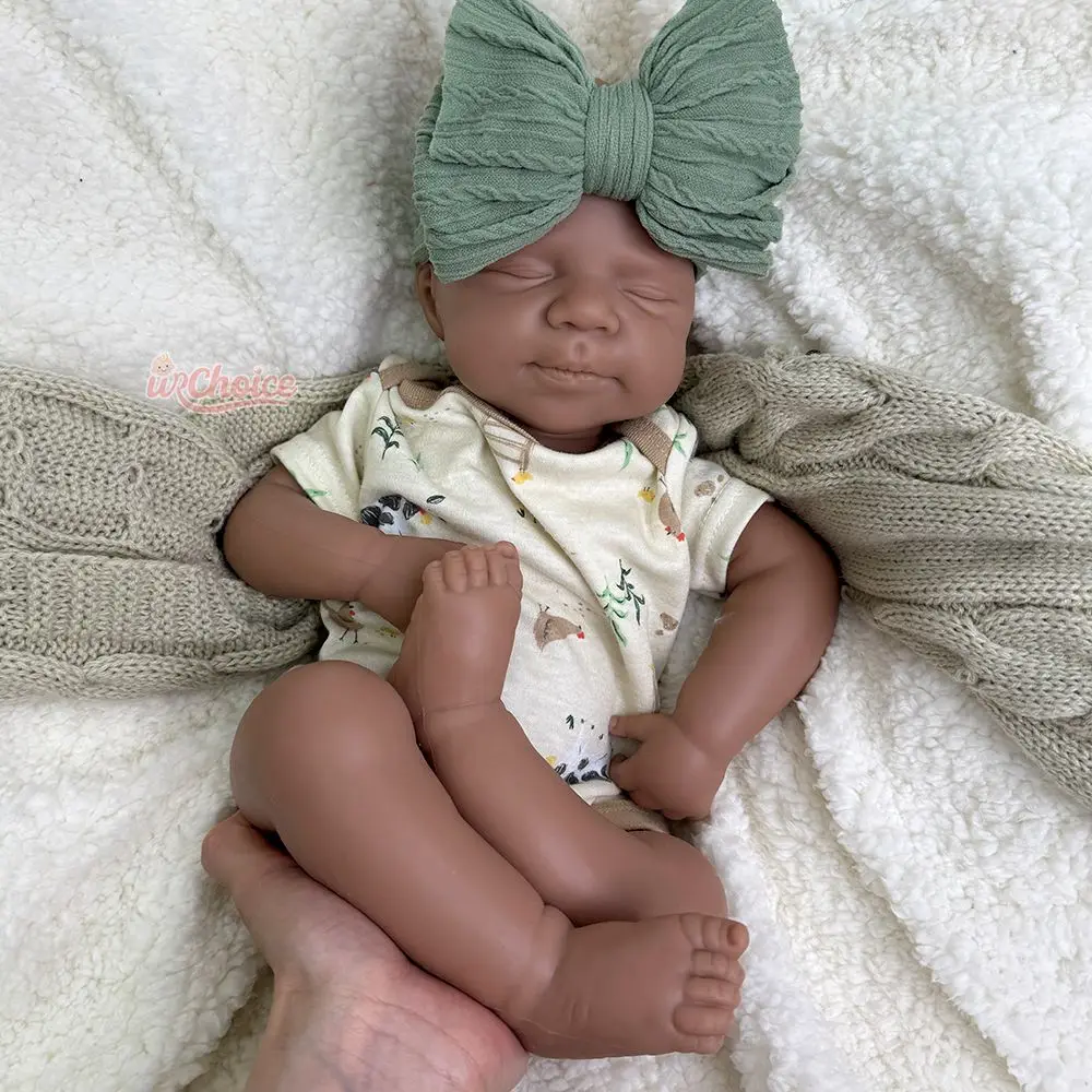 19 بوصة الجلد الداكن غير مطلي السيليكون ولد من جديد طفل فتاة / صبي واقعي يدوي الصنع دمية فارغة سهلة التنظيف للفنان المجمع