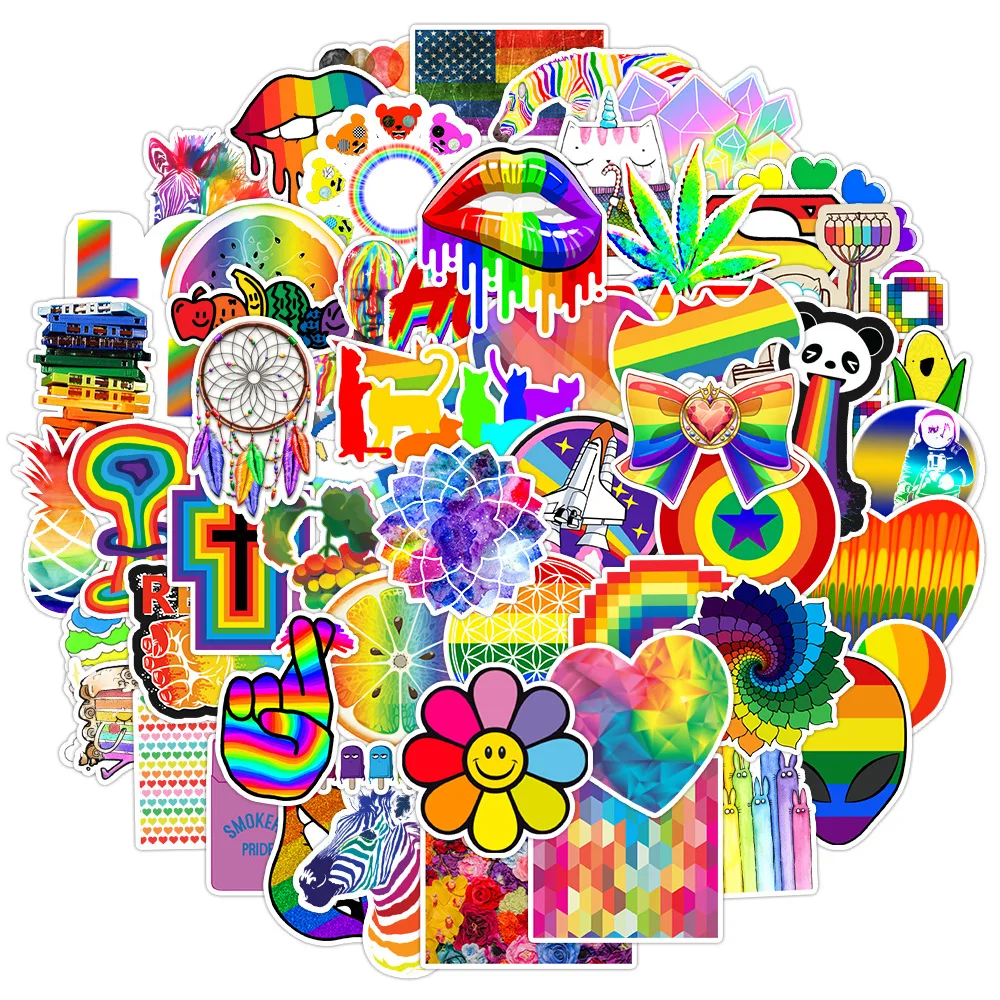 50PCS Rainbow Fresh Fashion Graffiti Stickers Cartoon Car Water Cup Luggage Laptop Guitar Waterproof Sticker