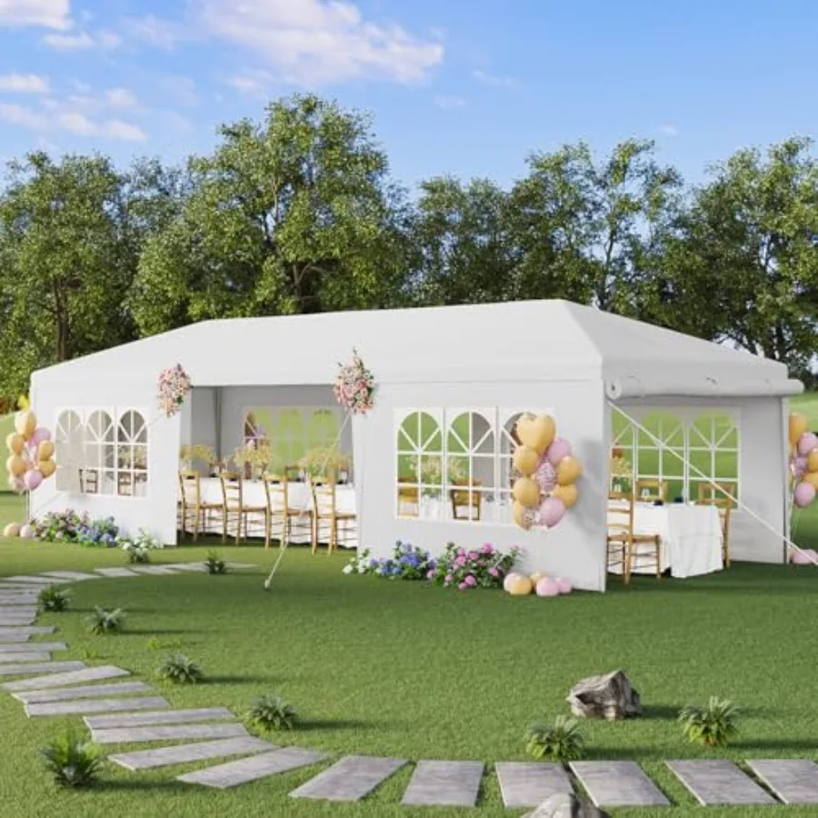 

10'x30' Party Tent for weddings, backyard events, markets waterproof white polyester with 8 removable sidewalls