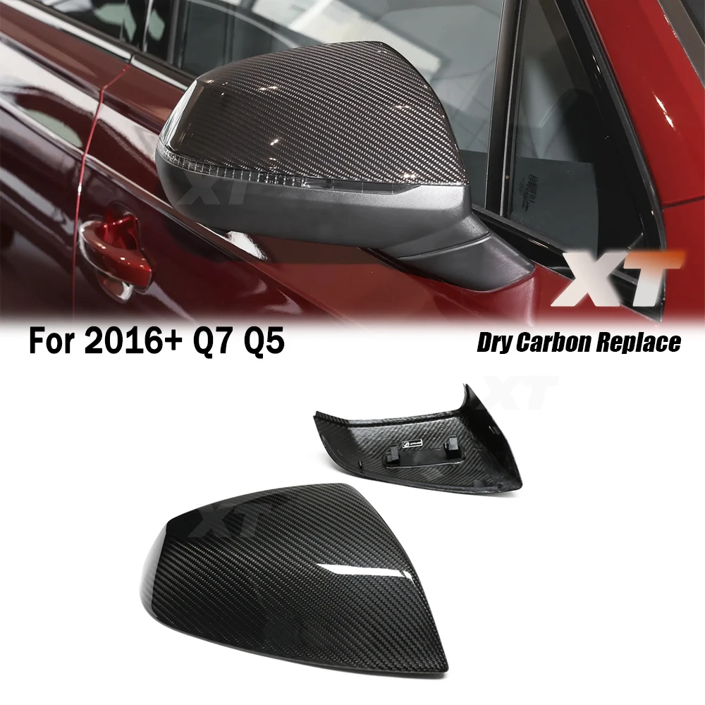For Audi 2016+ Q7 SQ7 Q5 SQ5 Full Dry Carbon Fiber Mirror Cover Replacement Side Rearview Caps With lane assist hole