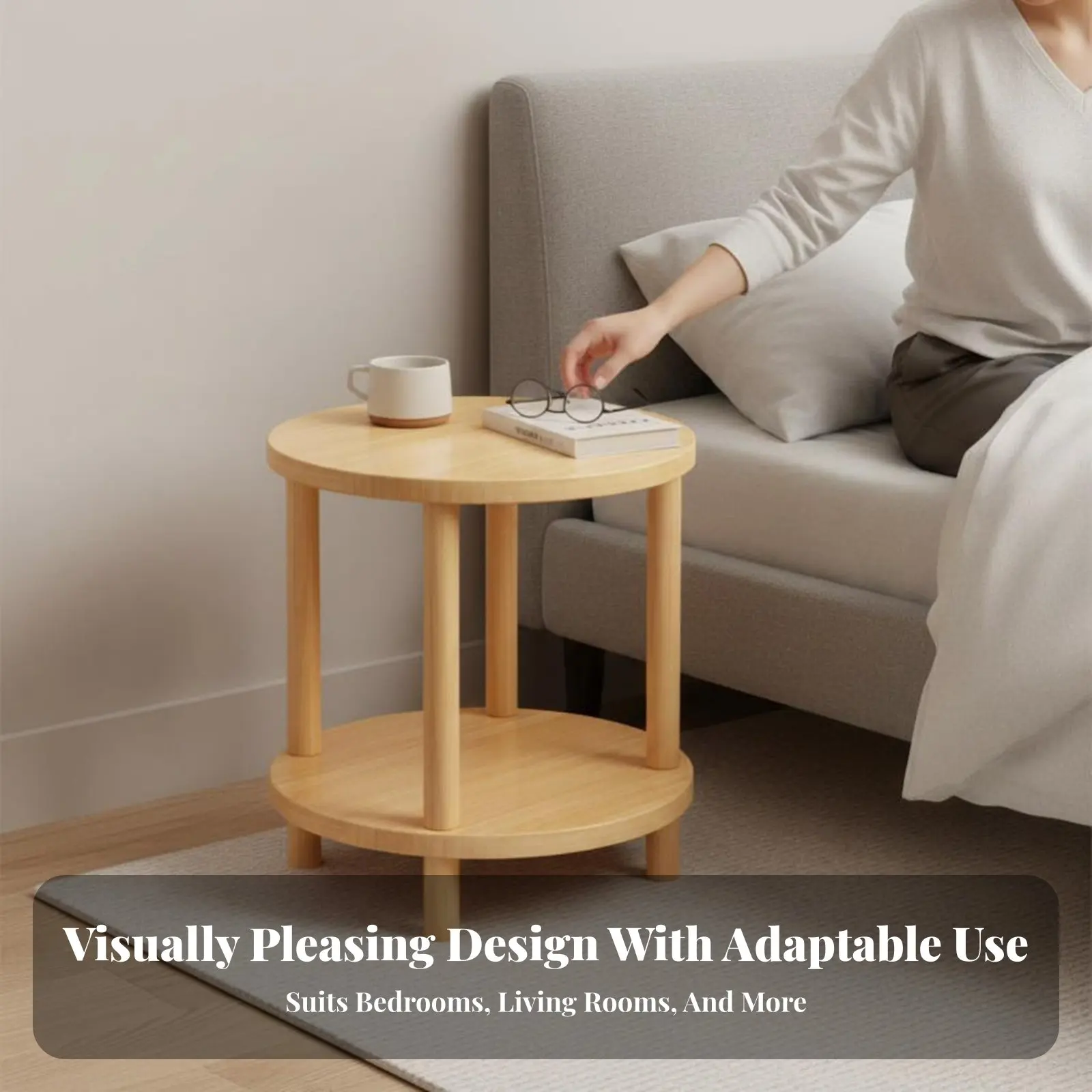 

2-Tier Bedside Table Modern and Aesthetic 2-Tier End Table Space-Saving Design Easy Assembly for Students, Bedroom, Entryway