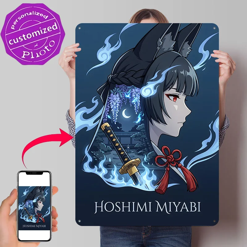 Zenless Zone Zero Hoshimi Miyabi Anime Character Personalized 3D Textured Metal Poster Wall Art Vintage Tin Signs for Wand Deko