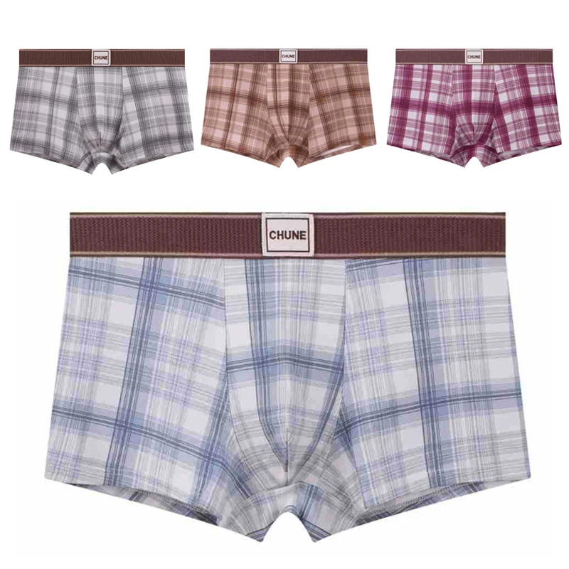 

3PCS Men's Retro Plaid Pure Cotton Underwear Flat Corner Pants Comfortable Breathable Antibacterial Shorts Trendy 2026
