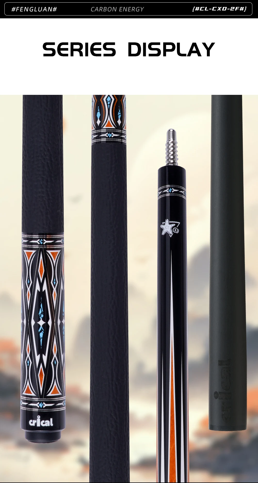 Poolqueue mit Carbonfaser-Schaft, geringer Ablenkung, Lederummantelung, 58 Zoll, 12,5 mm Spitze, 3/8x8 Verbindung, CL-CXD 8/9 Ball, CRICAL – Detail 11