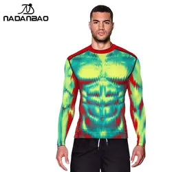 Summer Outdoor Sport Men's Swim T Shirt Muscle Printing Long Sleeves Upf 50+ Uv Sunscreen Drying Surfing Beachwear Tops Swimwear