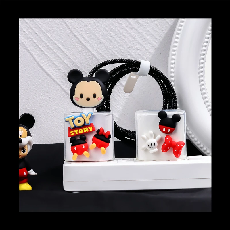 Disney Mickey Minne Cable Winder Set Cartoon Charger USB Cable Protector For Apple IPhone Cable Protect Decoration