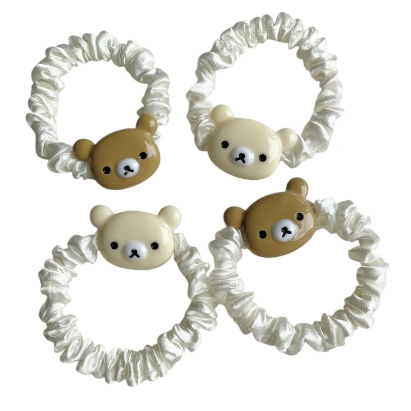 Cute Rilakkuma Cartoon Brown Bear Plaid Mini Hair Bun Hair Tie Simple Fresh Girl Style Ponytail Hair Rope Elastic Hair Accessory view 2