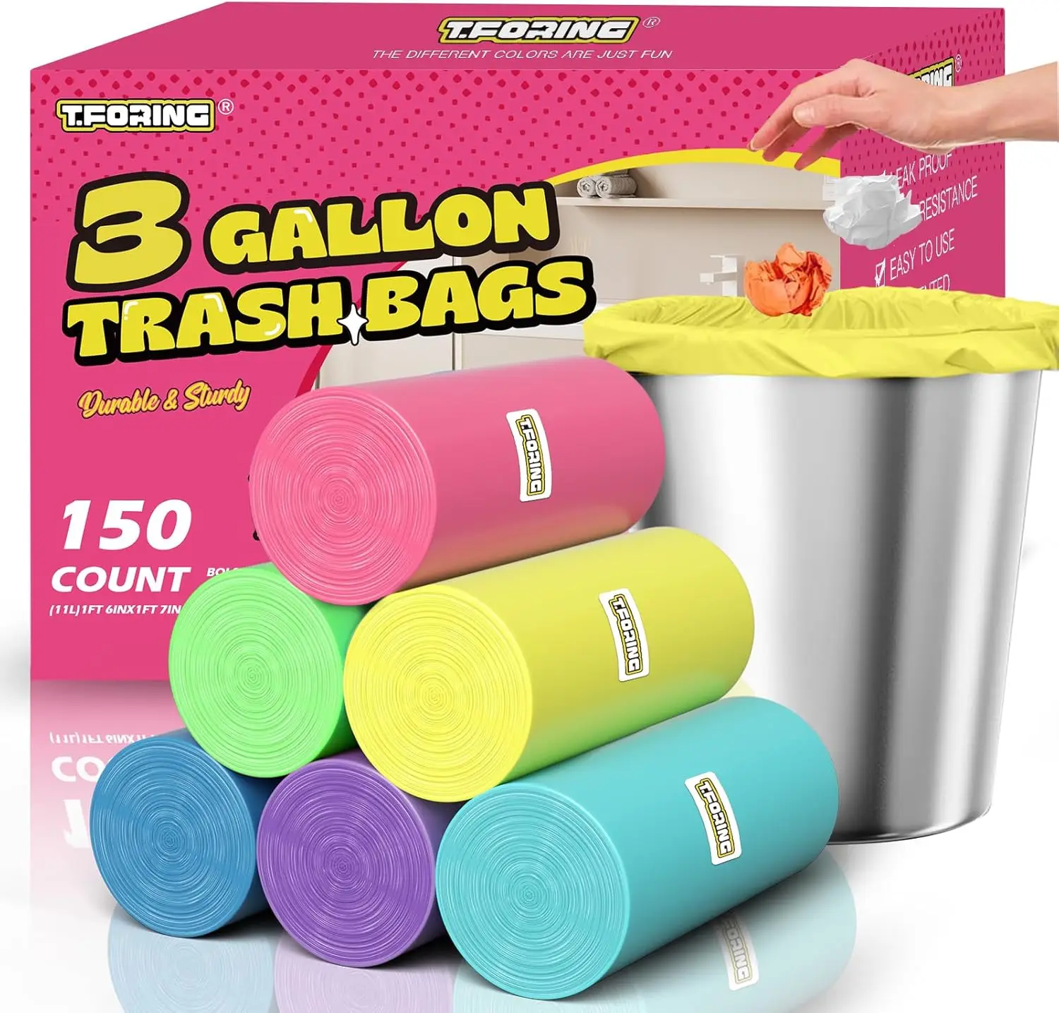 

3 Gallon Small Trash Bags 150 Count Unscented Mini Garbage Can Liners for Bathroom Office