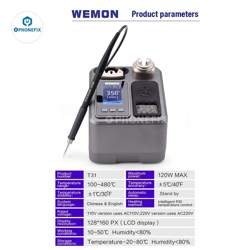 WEMON T31 Soldering Station Compatible Soldering Iron Tip 210/245/115 Handle Control Temperature Welding Rework Station 120W 2S