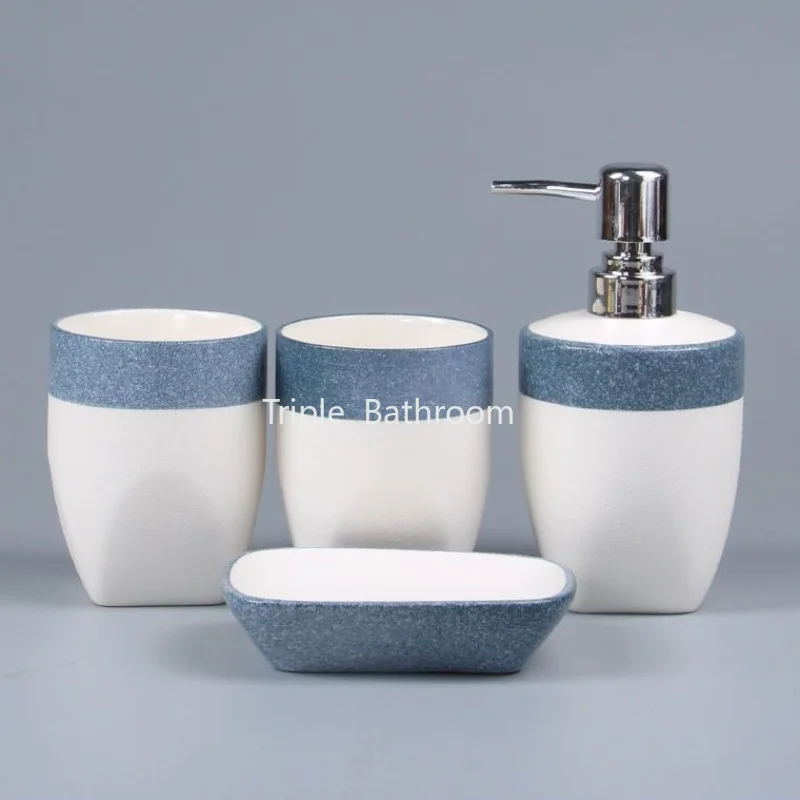 Bone China Bathroom Wash Set, Soap Dish, Toothbrush Cup, Liquid Dispensing Bottle, Hotel Toiletries Set, Home Toiletries