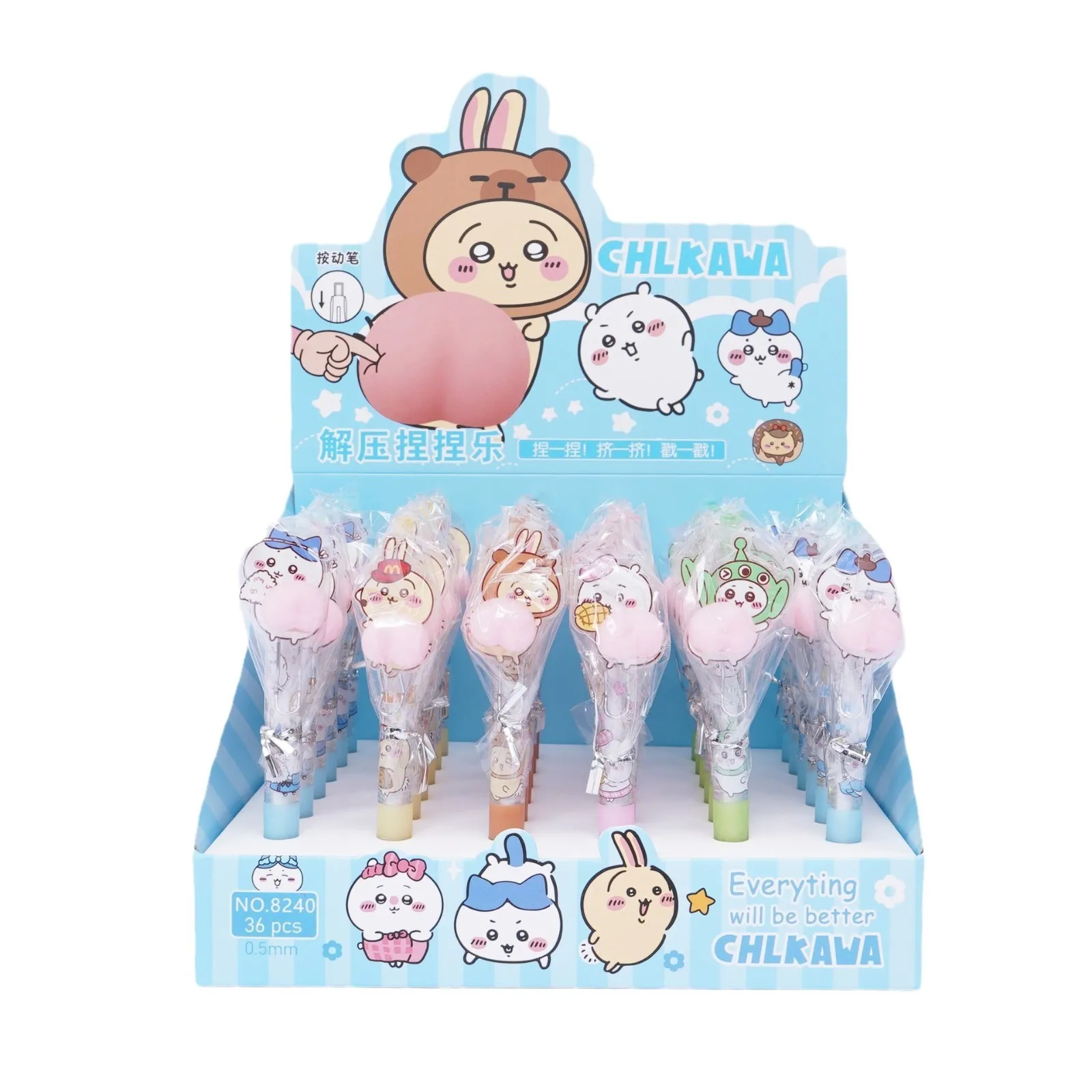 

6 шт. Хит продаж: новые креативные стираемые ручки-антистресс Chiikawa PP с мультяшным дизайном (сжимаемые)