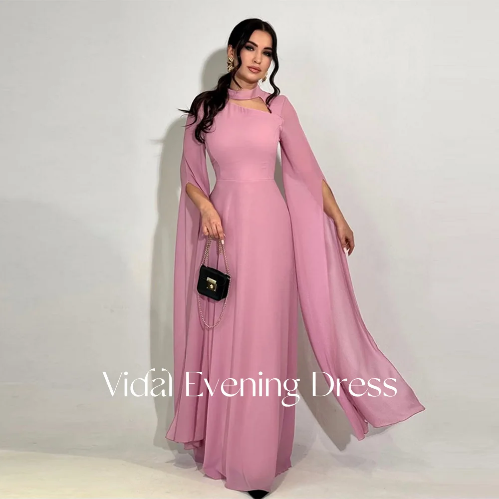 

Vindal Evening Dresses 2025 Wedding Party Dress For Woman Guest Elegant Long Sleeve Chiffon Floor Length Formal Customized