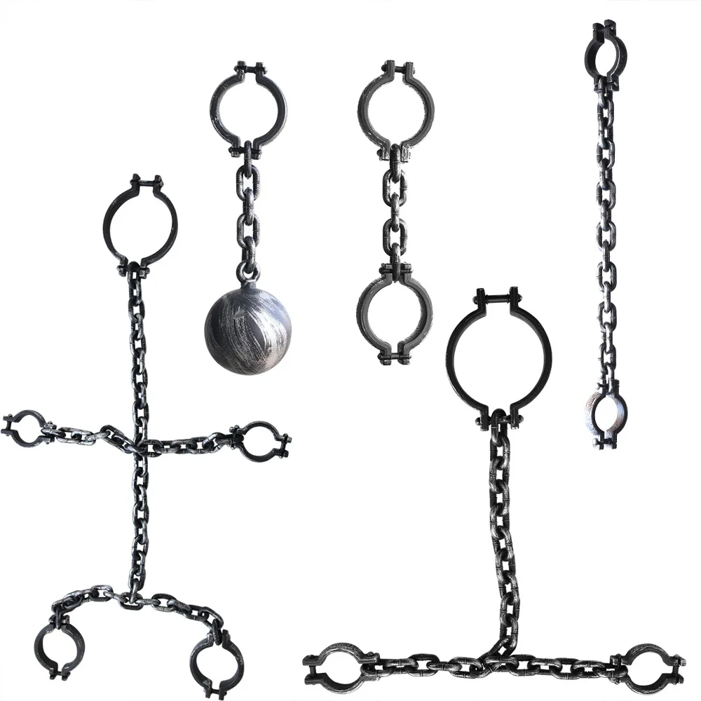 

5pcs Halloween Prisoner Costume Prop Handcuffs Cosplay Toy Anklets Black Plastic Shackle Chain Halloween Play Accessories