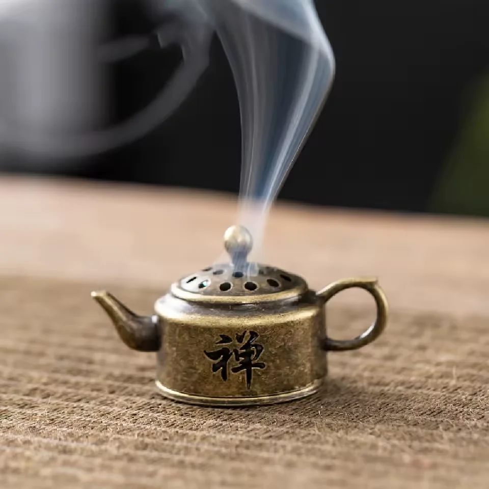 

Zen Word Incense Burner Mini Antique Bronze Alloy Small Desktop Decor for Home Office Meditation Relaxation Spiritual Gift