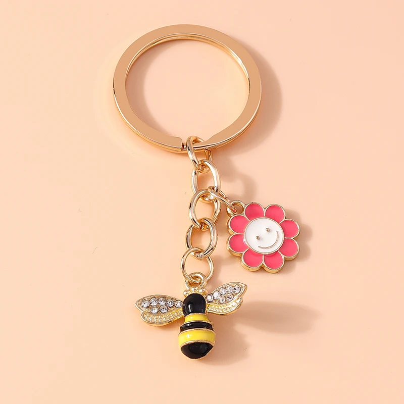 エナメルビーキーホルダー,女性用,花の形,車のキーホルダーのペンダント,ハンドバッグの装飾,DIY,手作りのジュエリーギフト
