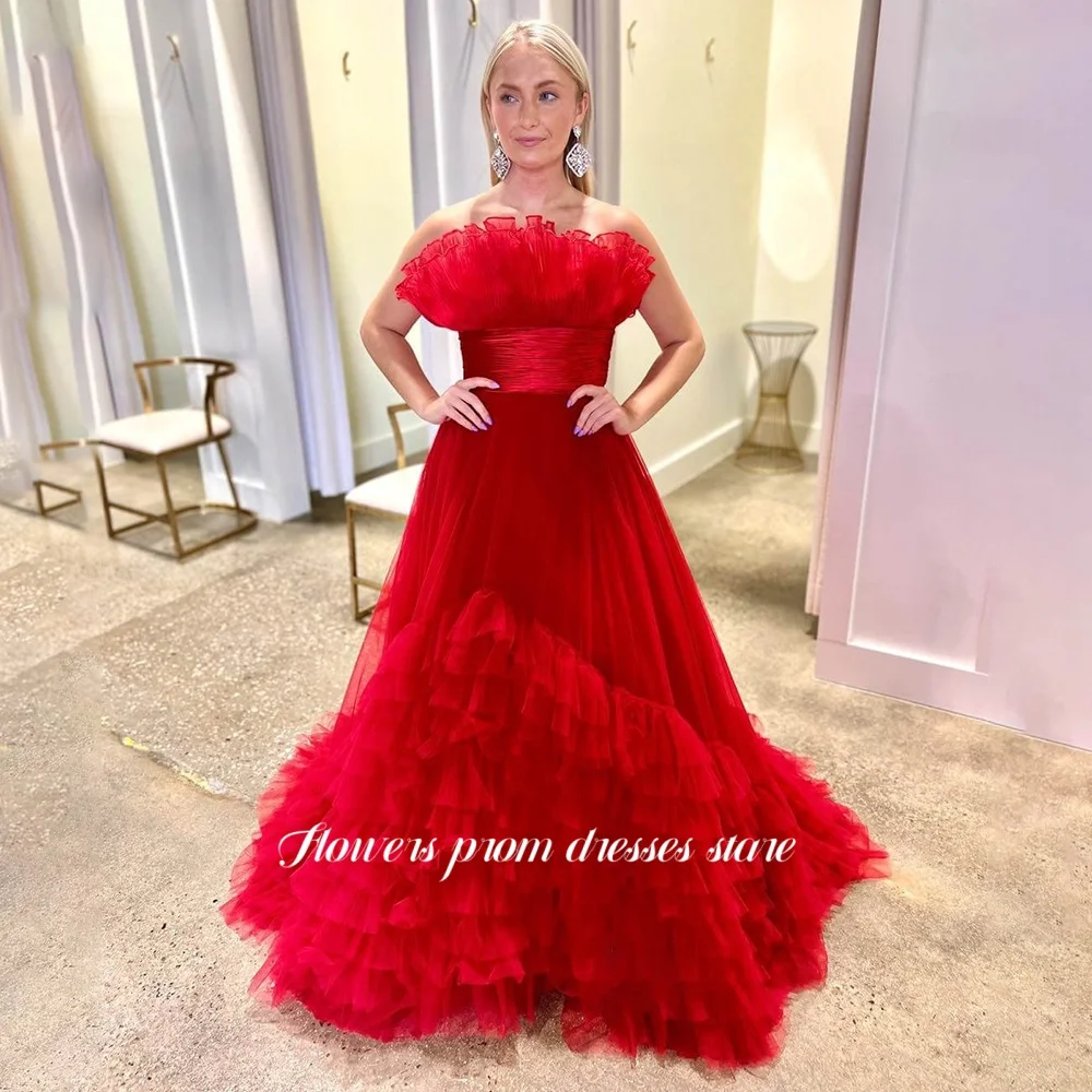 

Flowers Ruffles Party Dress A Line Prom Gowns Multilayers Formal Evening Princess Gown for Women Vestido De Novia Customized