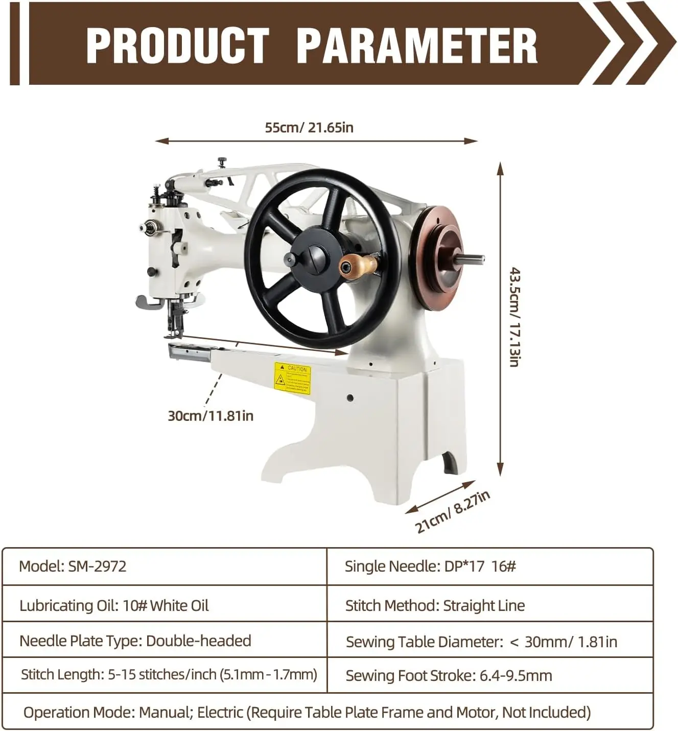 Manual Leather Sewing Machine, 11.8In Cotton Nylon Line Sewing Machine 500Spm Industrial Sewing Machine Sm-2972 Handheld Shoe