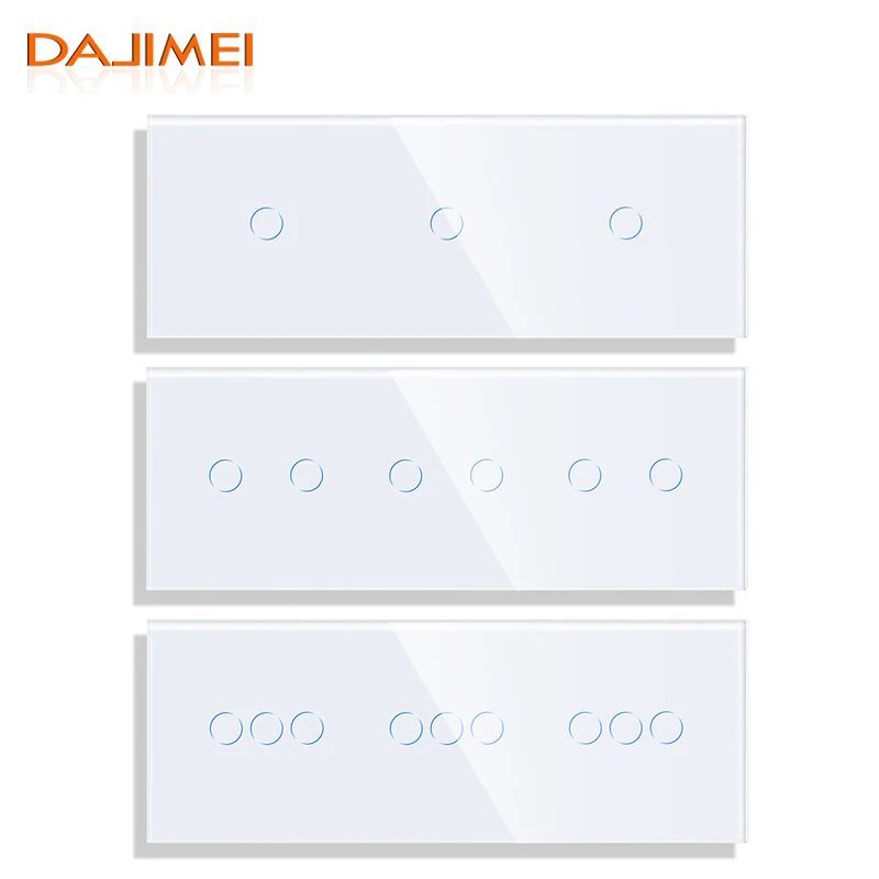 DAJIMEI EU Standard Triple 3/6/9Gang 1 Way Touch Light Switch 86*228mm Luxury Tempered Crystal Glass Panel Wall Switches