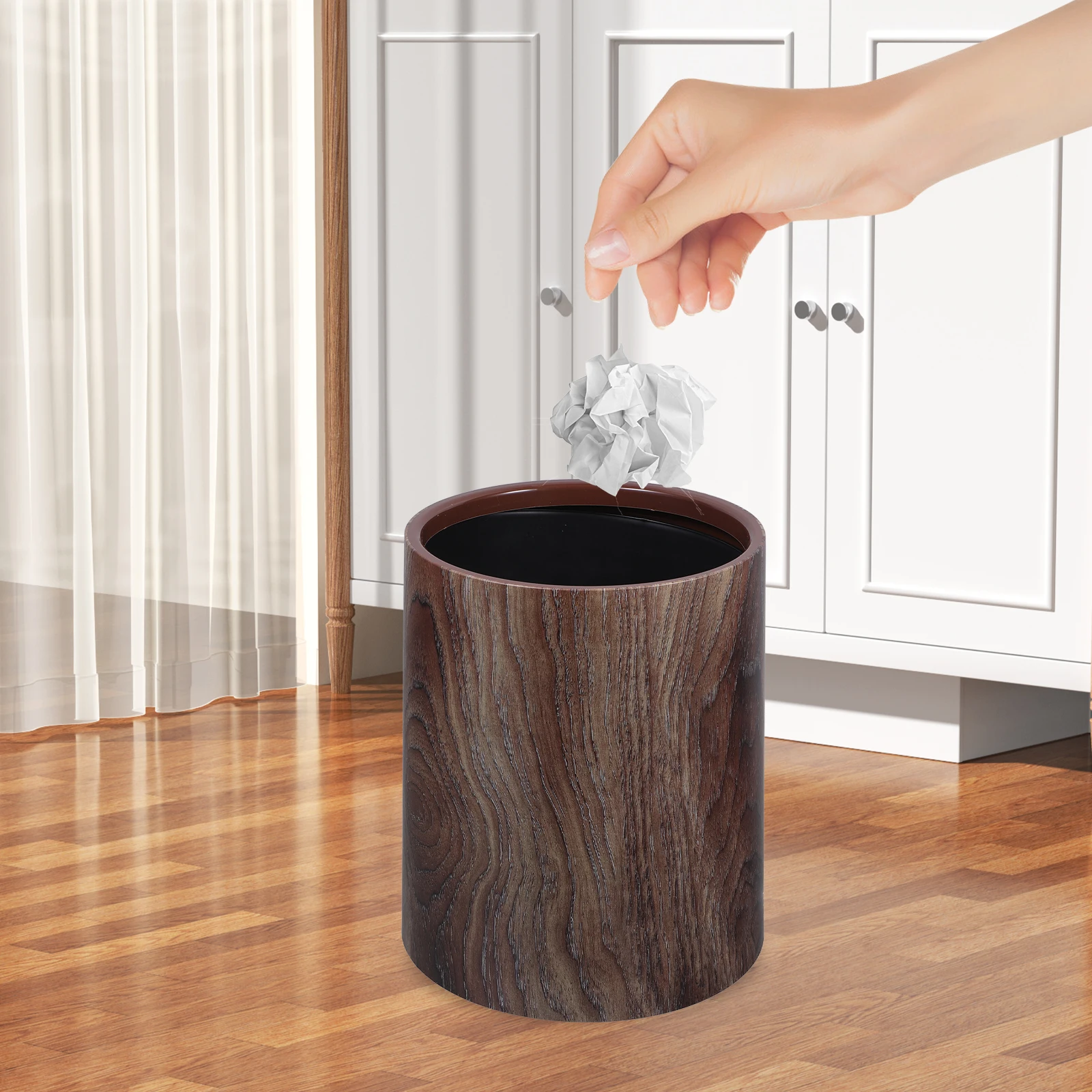 

Vintage Style Large Capacity Imitation Wood Grain Trash Can Bathroom Laundry Home Office Garbage Bin Kitchen Bucket Litter