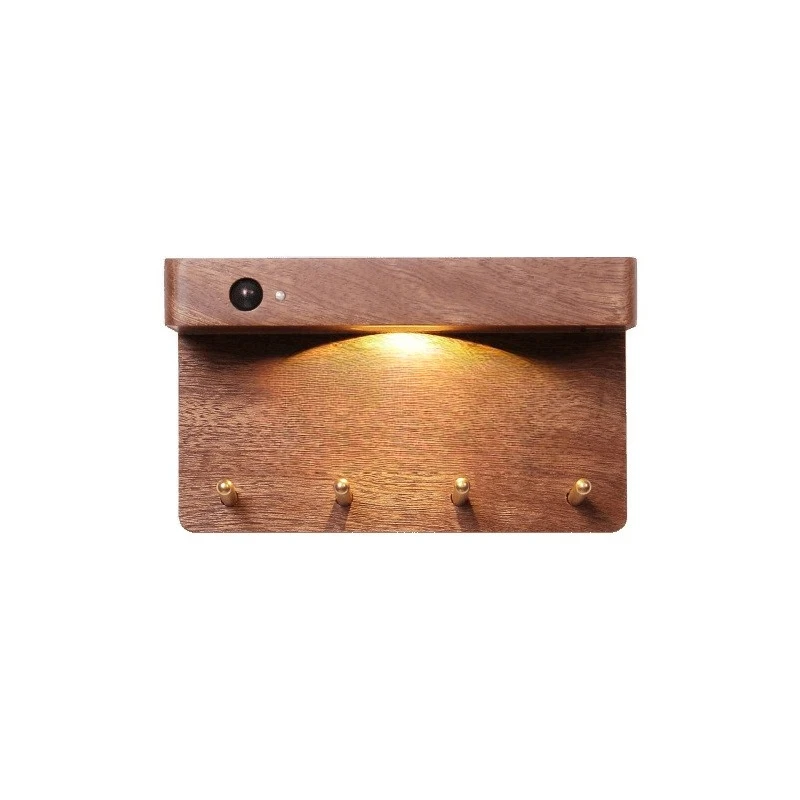 

Human body sensor light USB charging solid wood magnetic wall light hook shelf wall hanging key hanger storage light