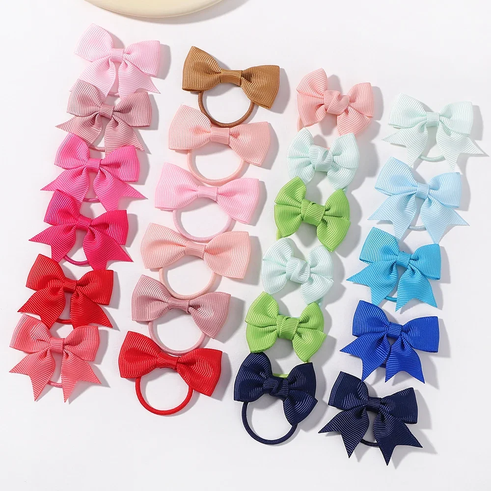 10 Stks/partij Grosgrain Lint Pigtail Bows Elastische Haarbanden Haarbanden Houders Nieuwjaar Haaraccessoires Voor Baby Meisjes Cadeau