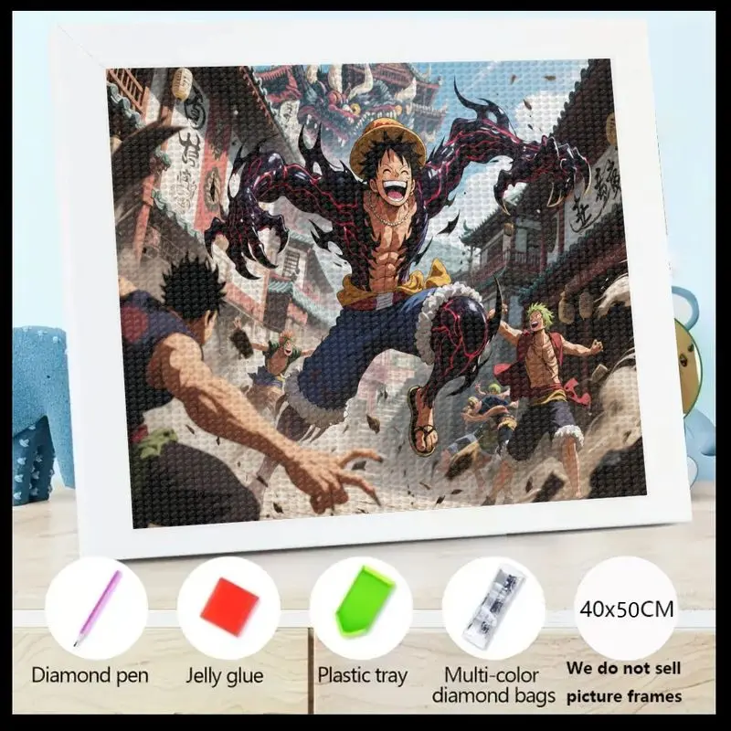 

1 шт. цельный набор для алмазной живописи Luffy Gear 5, 5D полная дрель, аниме, манга, искусство, сделай сам, хрустальная мозаика со стразами, эпическая боевая сцена