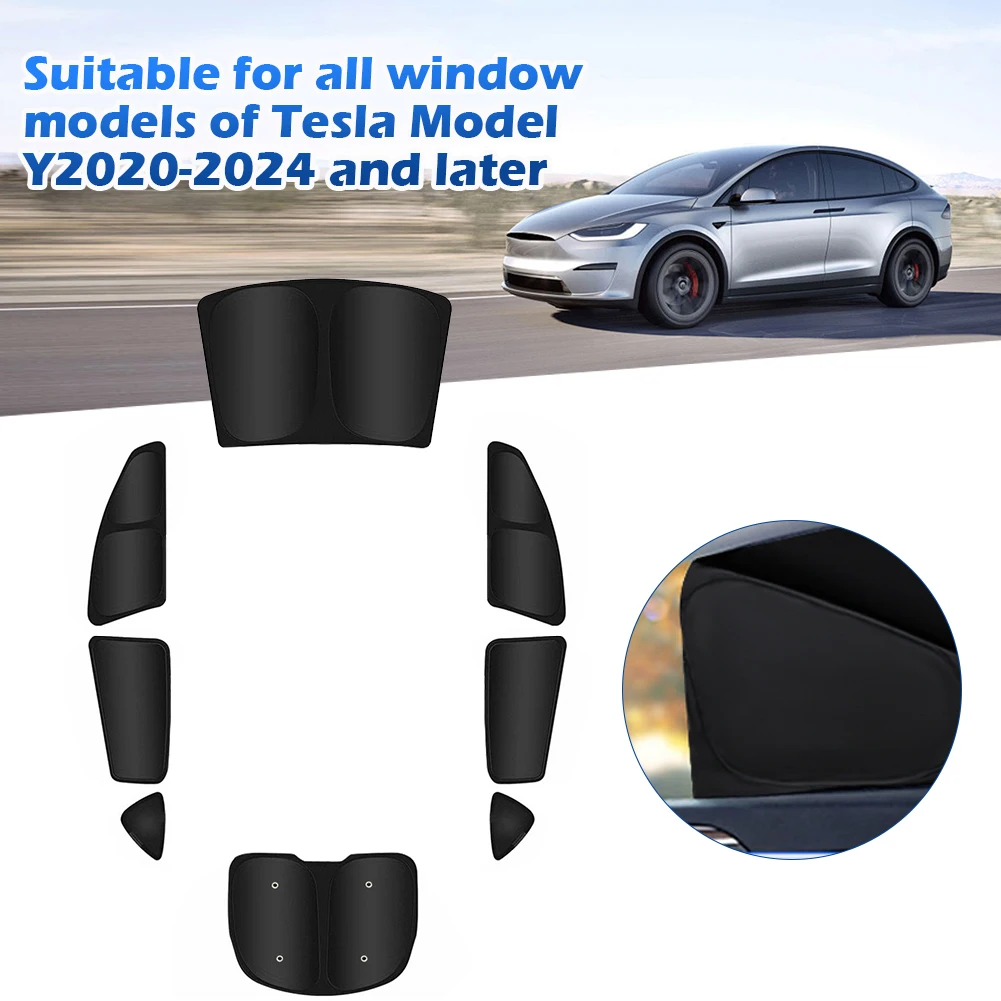 8Pcs/Set Pelindung Matahari Mobil Multi Sun Shade UV Protection Total Blackout Sun Visors Auto Sun Shade untuk Tesla Model Y 2020-2024 Semua Jendela