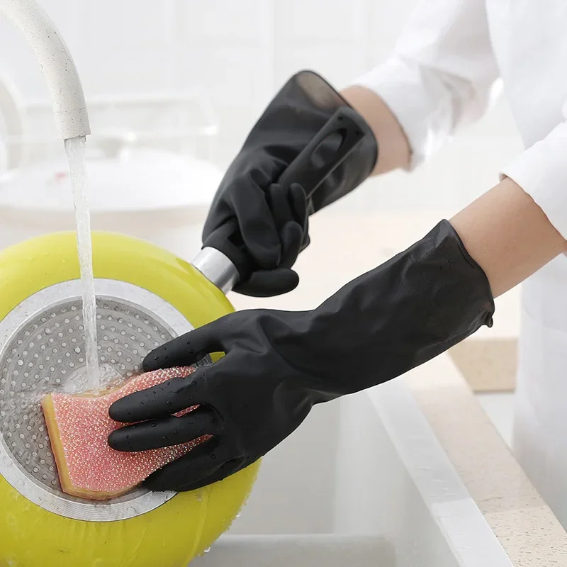 Household Gloves Practical Durable Cleaning All Black Long Gloves Anti-Slip Water Dust Stop Kitchen Home Tools Supplies