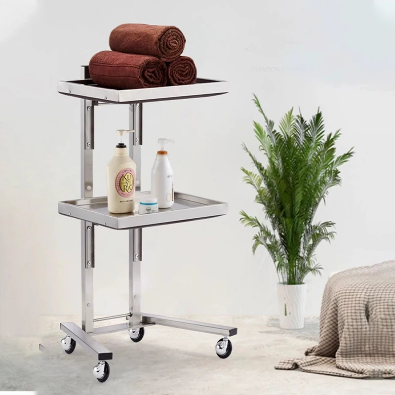 Special Hot Dyeing Car Stainless Steel Beauty Salon Cart Haircut Folding Tool Cart Hair Salon Barbershop Dessert Shop Hotel Use