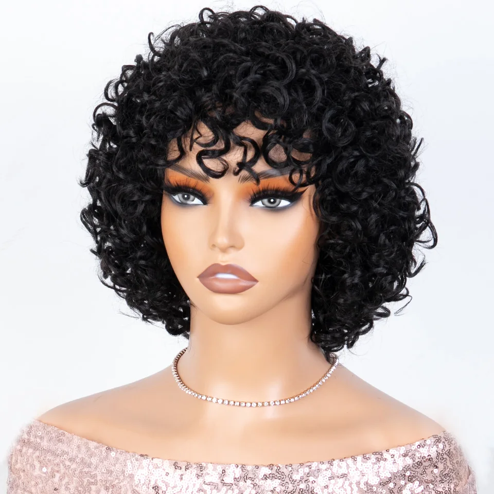 200D Short Human Hair Wigs 100% Remy Brazilian Curly Human Hair Wig 10 Inch Water Wave Wig Natural Remy Wigs For Black Women