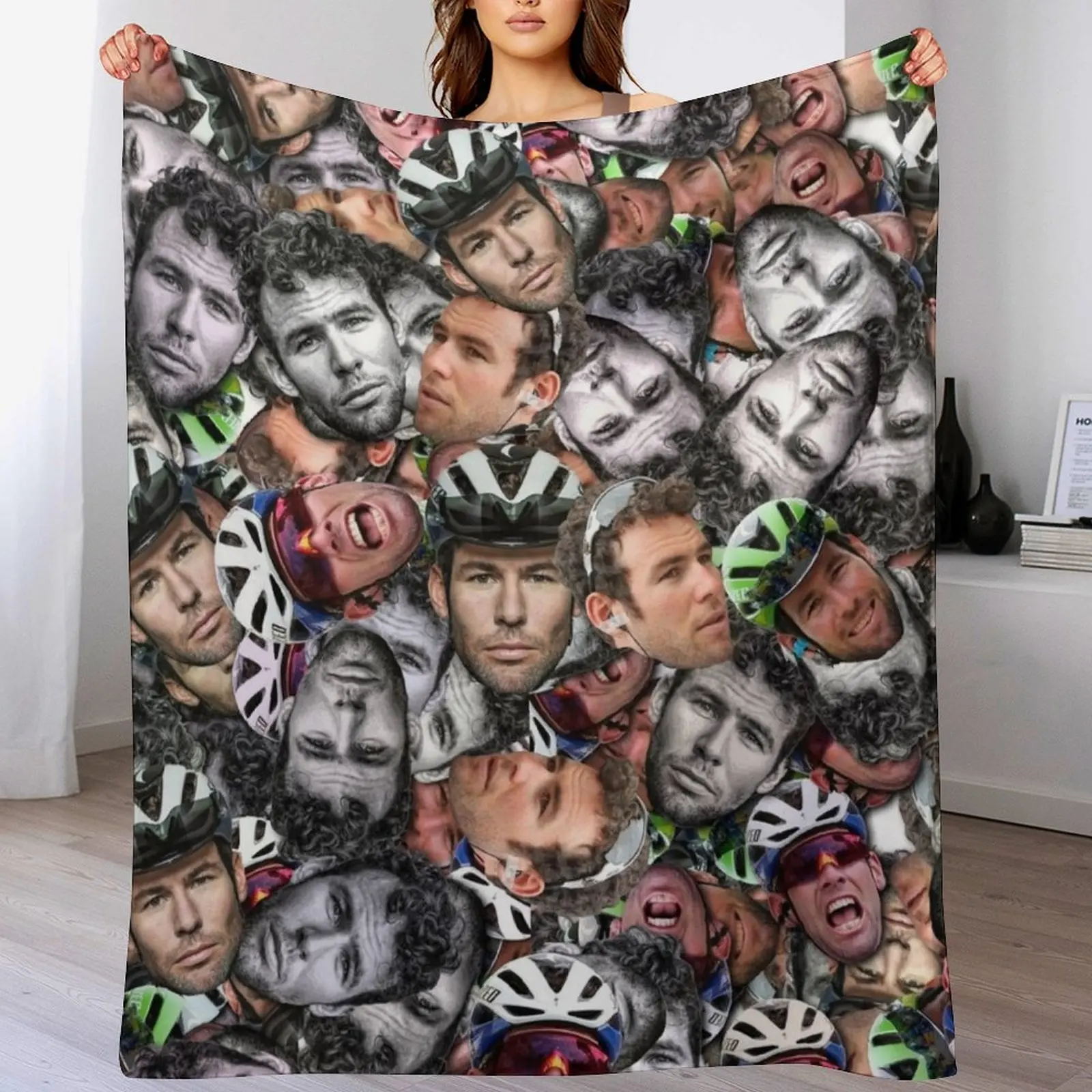 mark cavendish - professional road racing cyclist face pattern Throw Blanket Plush Thermal Decorative Beds Blankets