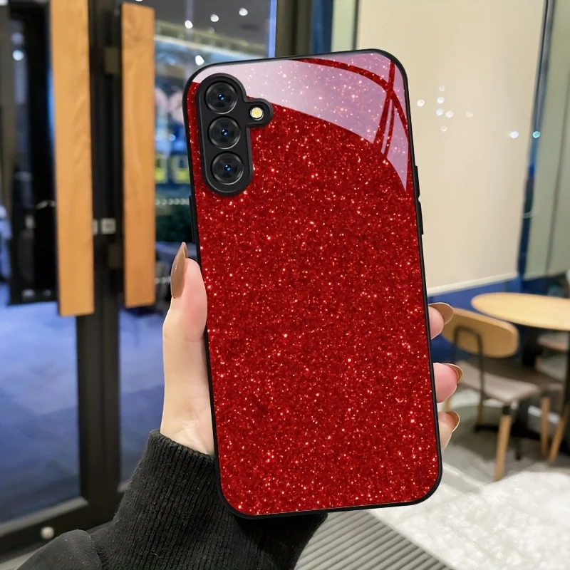 Sparkling sequin design glass phone case suitable for Samsung Galaxy S26 S25 S24 S22 S21 S20 FE/Ultra/Plus anti drop back cover