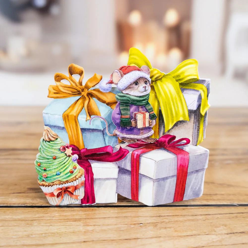 Vrolijke Christmouse Begaafde Zoete Cake Muizen Metalen Cutting Dies Stempels Scrapbooking Dagboek Decoratie Stencil Embossing Diy Groet